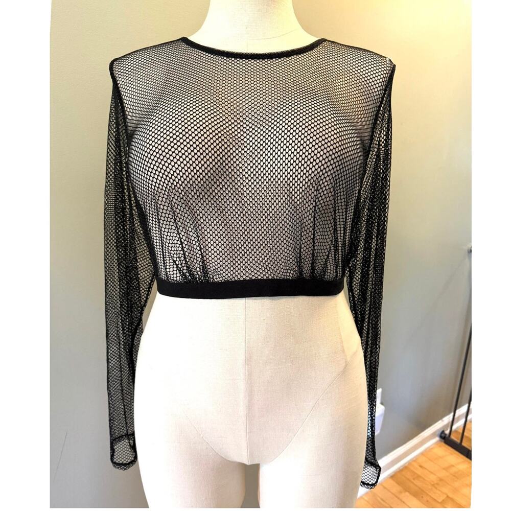 Torrid 1 (1X) Betsey Johnson Sexy Black Fishnet Gothic Punk Long Sleeve Crop Top